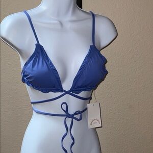 NWT Dippin Daisys Periwinkle Blue Wrap Swim Bikini Sage Top Women’s Size M